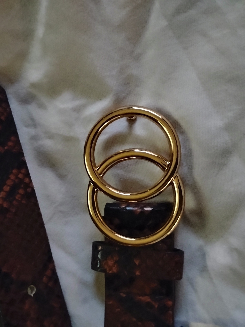 Aldo Brown Snake-Print Belt with Gold Double-Ring Buckle